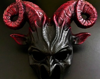 Black and Red Devil Mask: Horned Masquerade, Halloween Costume