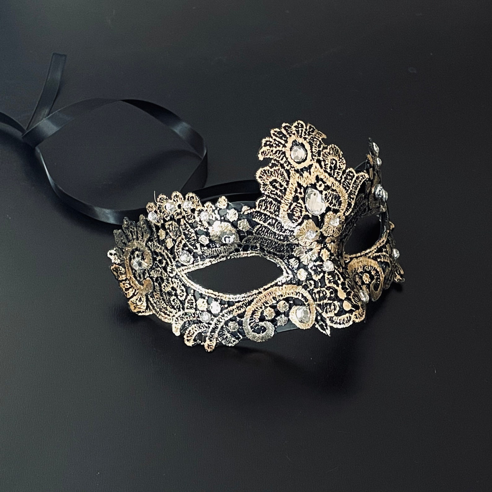 Black Gold Masquerade Mask Women Lace Mask Lace Mask Ball Etsy