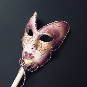 Venetian Masquerade Stick Mask: Candy Cane Painted Ball Mask