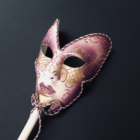 Venetian Masquerade Mask With Stick - Mardi Gras/Halloween Costume (Rhinestone Decor)