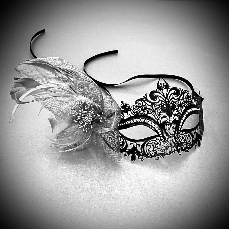 Black Masquerade Mask Womens Mask Metal Mask Anniversary Etsy