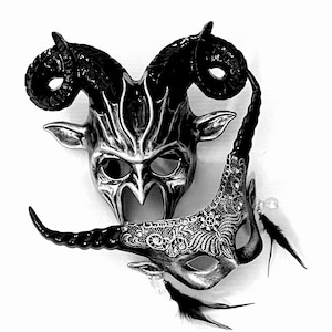 Black Silver Masquerade Mask, Halloween Mask, Devil Mask, Animal Mask, Horn Mask, Mask for Men, Party Mask, Halloween Mask, Horror Masks