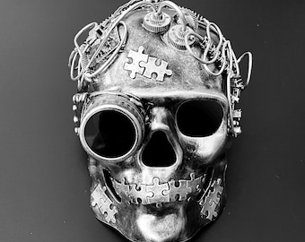 Black & Gold Steampunk Skull Mask: Halloween Costume, Party Ball