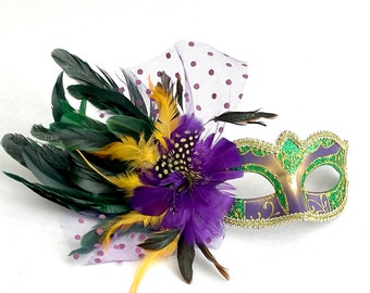 Feathered Mardi Gras Mask: Venetian Masquerade Ball Mask