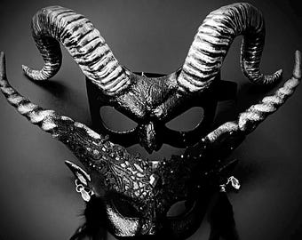 Máscara de diablo negra y plateada: fiesta de máscaras de Halloween