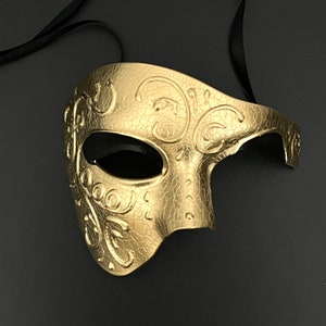 Gold Masquerade Mask, Ball Party Mask, Phantom Mask, Mens Mask, Anniversary Mask, Wedding Mask,Halloween Mask, Party Mask