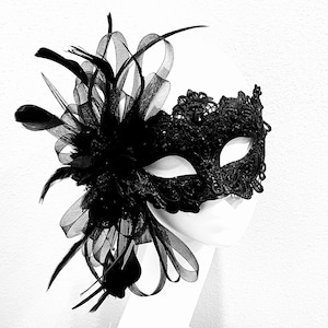 Black Floral Masquerade Mask: Feather Party Mask With Floral