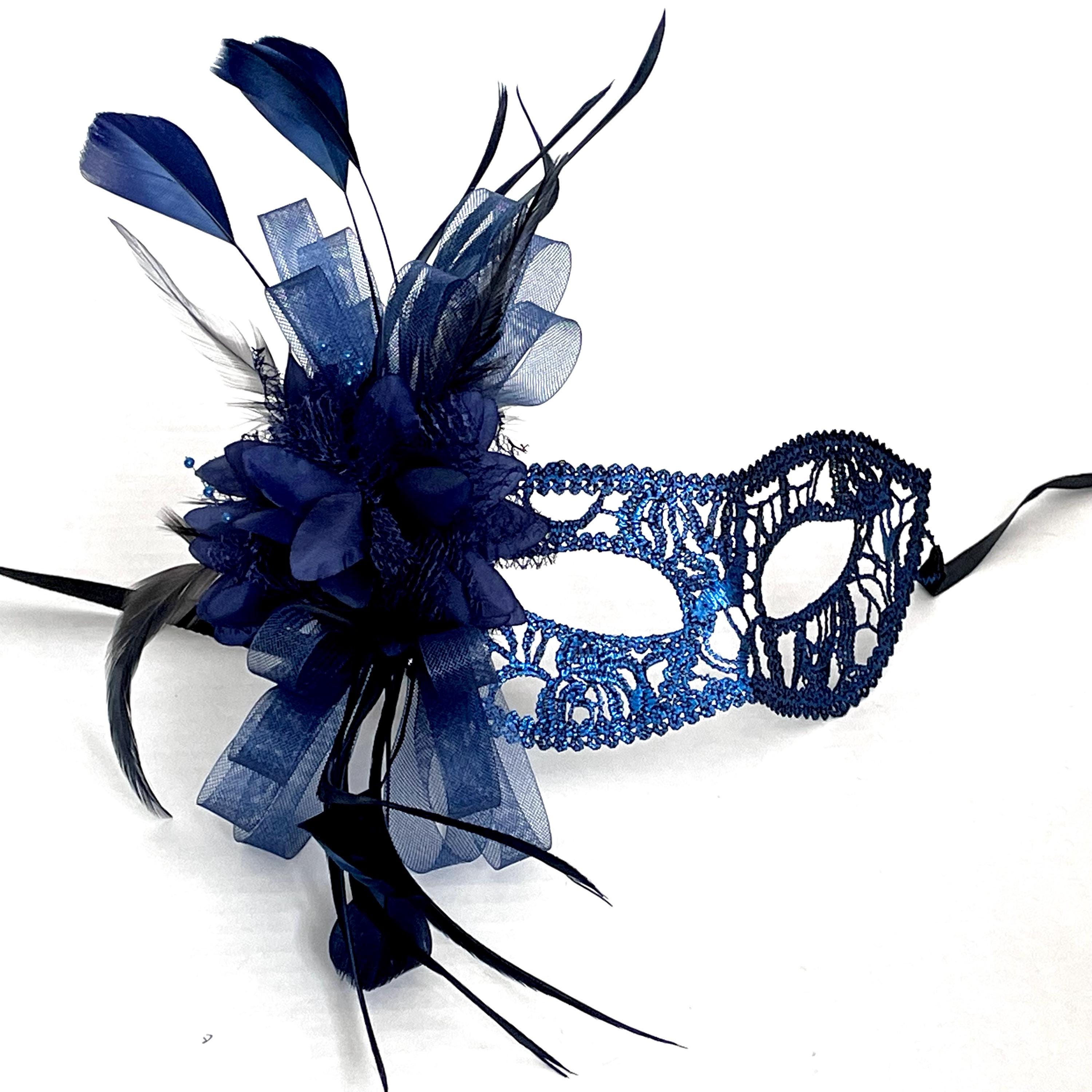 Floral Feather Masquerade Mask: Navy Blue Lace Party Mask - Etsy
