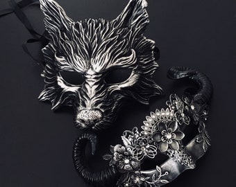 Black Masquerade Mask, Women Metal Mask, Animal Mask, Devil Mask, Halloween Mask, Ball Party Mask, Animal Horns Mask, Women’s Mask