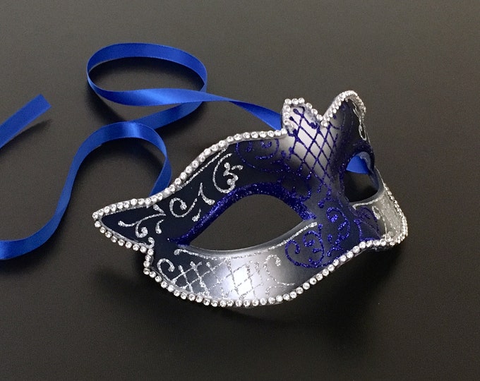 Blue Silver Masquerade Mask, Women Luxury Mask, Women Mask, Ball Party ...