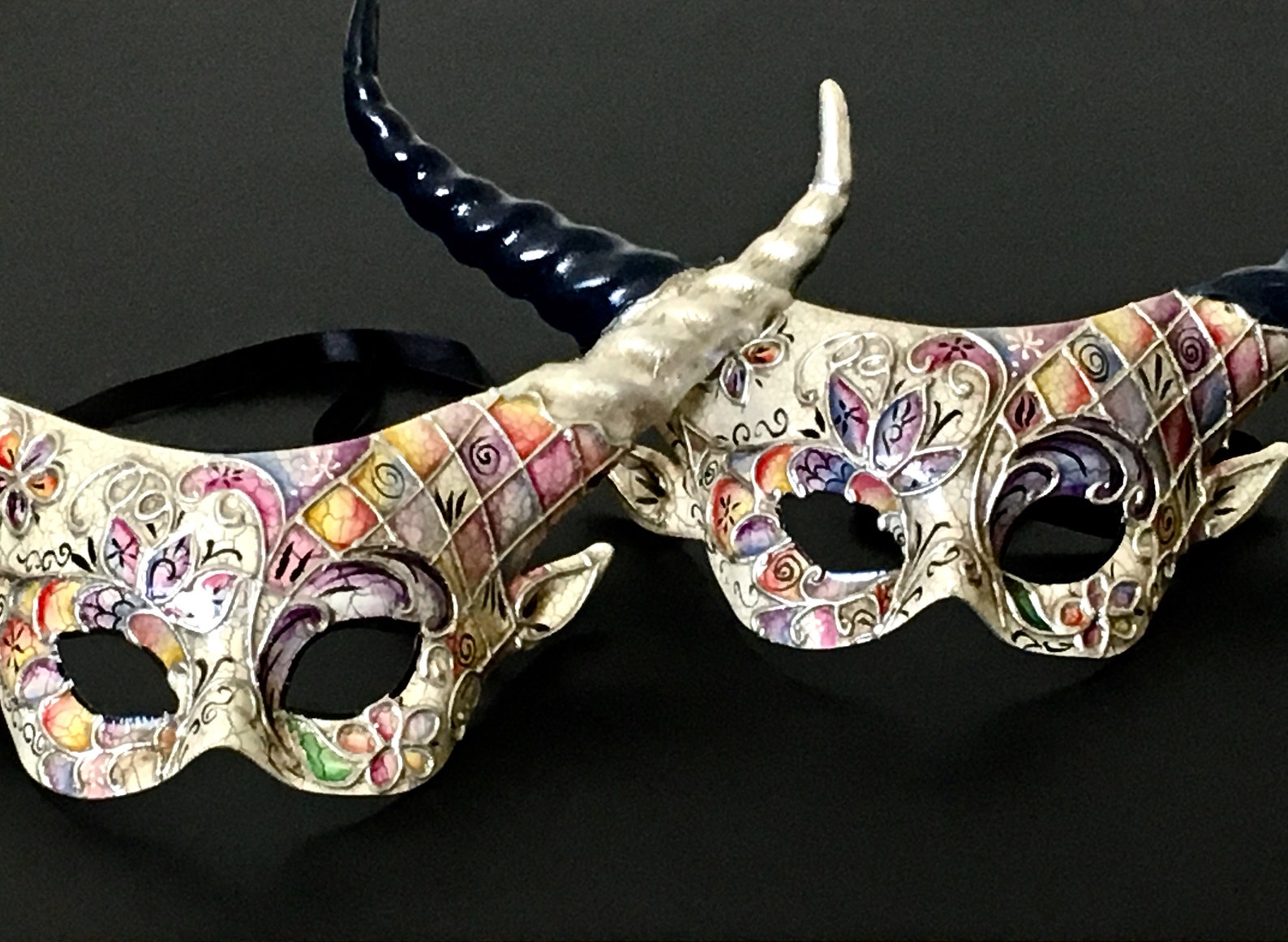 Black Masquerade Mask Animal Horns Women Mask Halloween Etsy