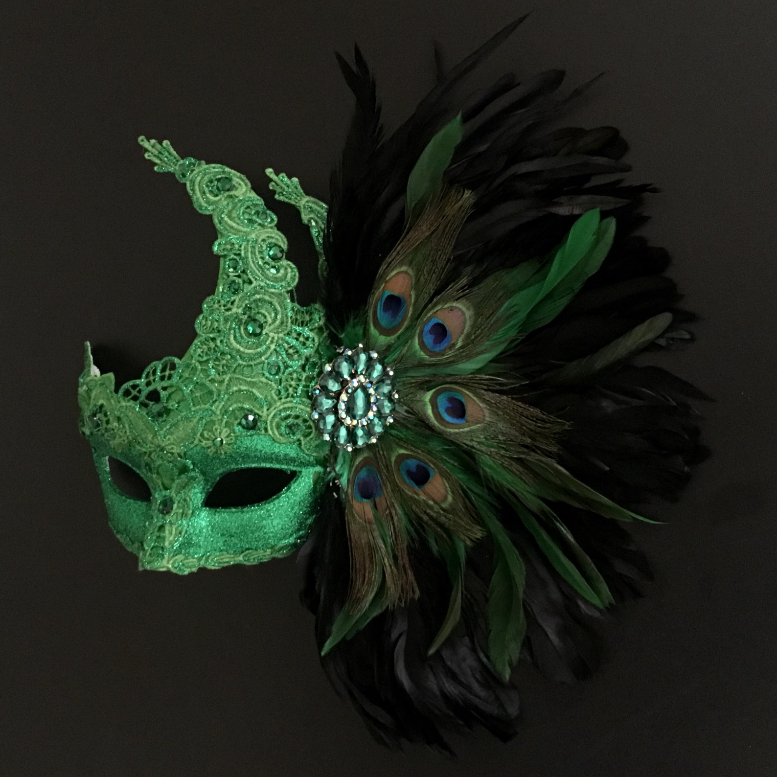 Green Masquerade Mask Women Feather Mask Wedding Mask | Etsy