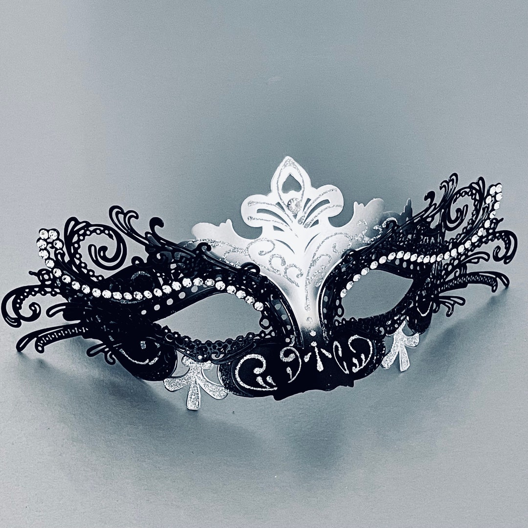 Black Silver Masquerade Mask Women Luxury Mask Metal Mask Etsy