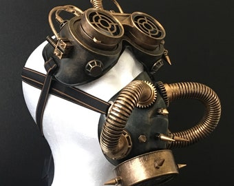 Black & Gold Faux Gas Mask with Goggles: Halloween Costume Mask