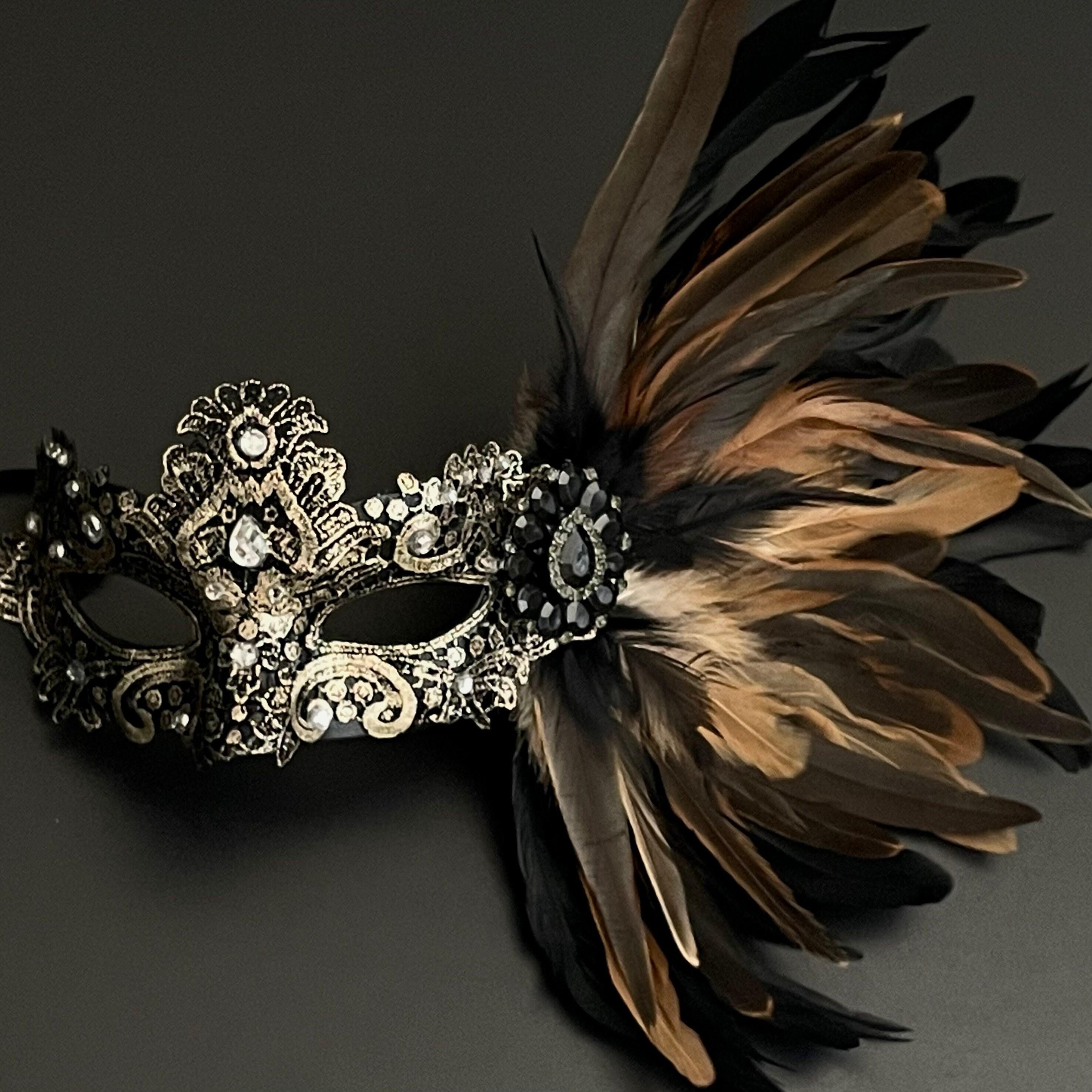 Black and Gold Feather Masquerade Mask - Women's Ball Mask - Etsy