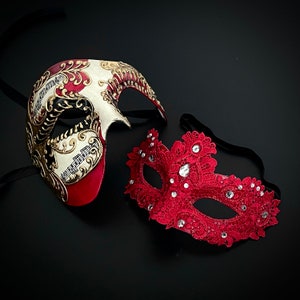 Red Gold Masquerade Mask, Women Lace Mask, Valentine Mask, Phantom Mask, Anniversary Mask, Wedding Mask, Lace Mask, Ball Party Mask