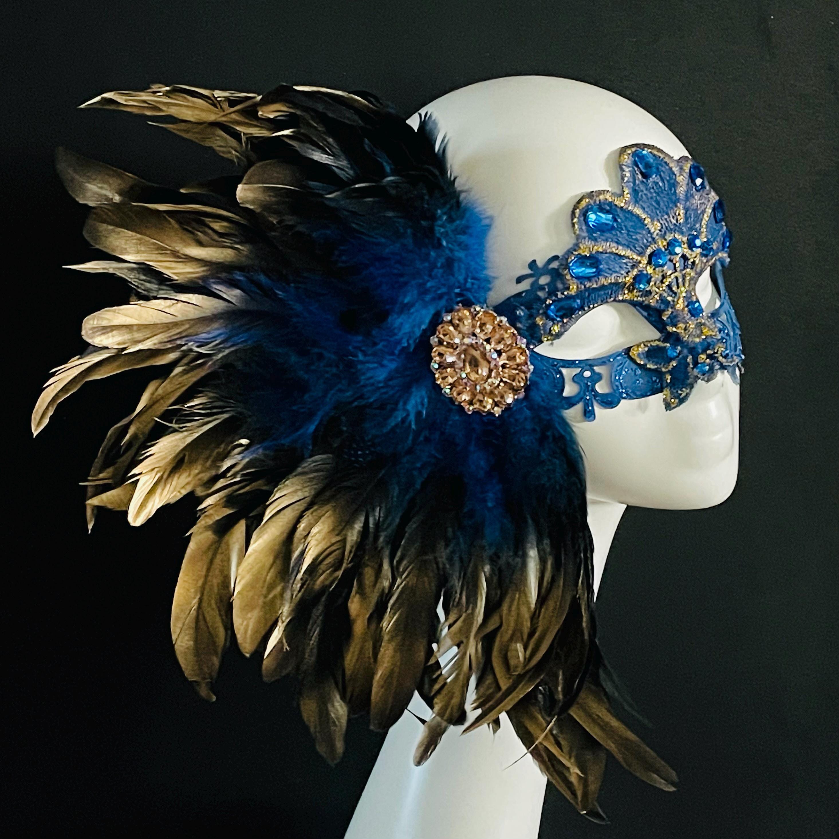 Blue & Gold Feather Masquerade Mask: Wedding Ball Mask - Etsy