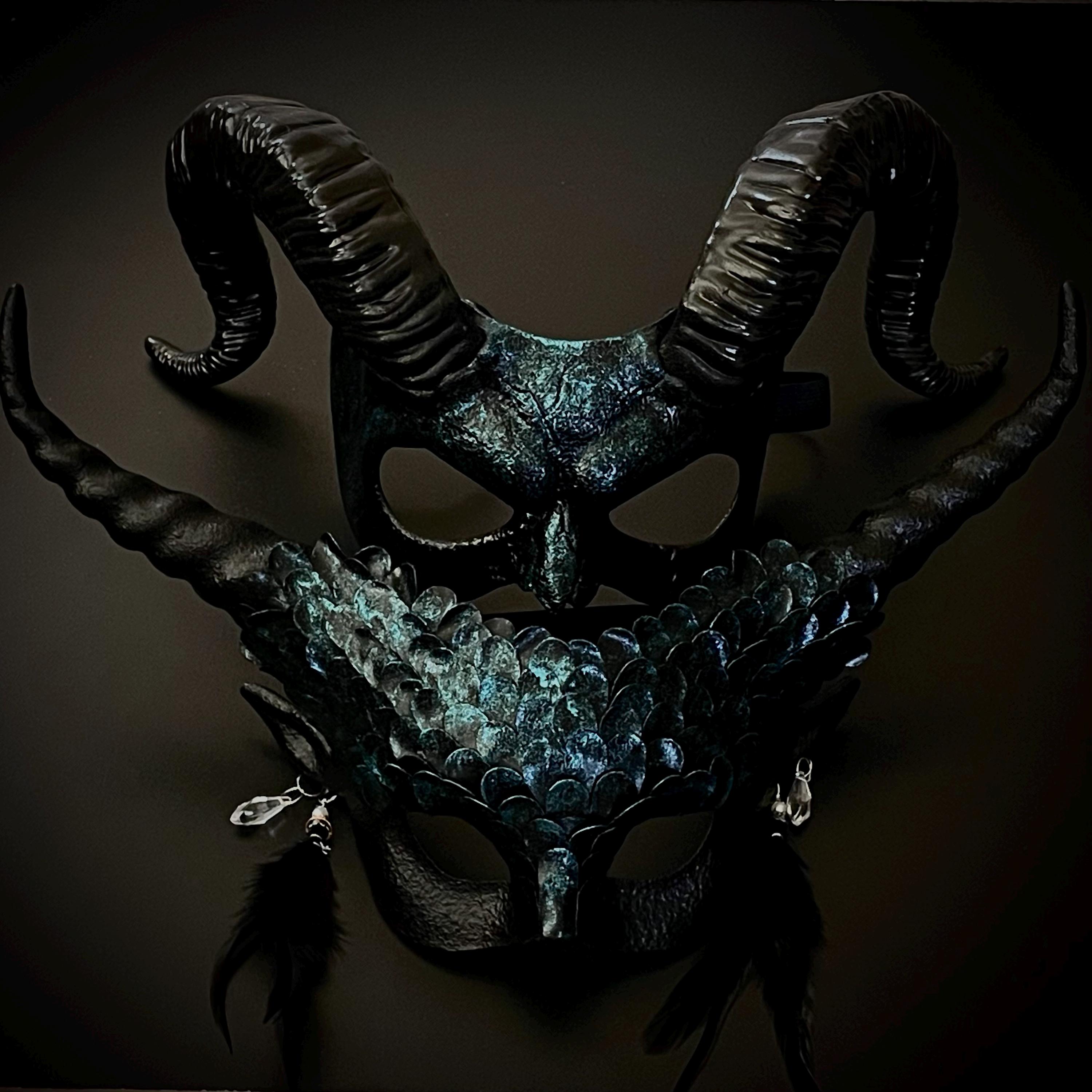 Devil Mask Ripper Black Turquoise Horned Masquerade Mask: Halloween Devil Mask - Etsy