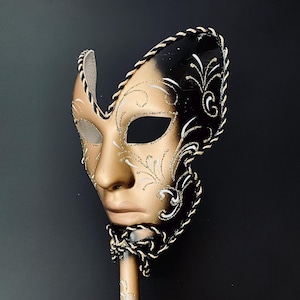 Venetian Stick Mask: Heart Winged Masquerade Ball Mask