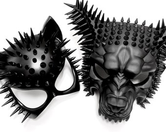 Spiked Black Animal Masquerade Mask: Cat or Wolf