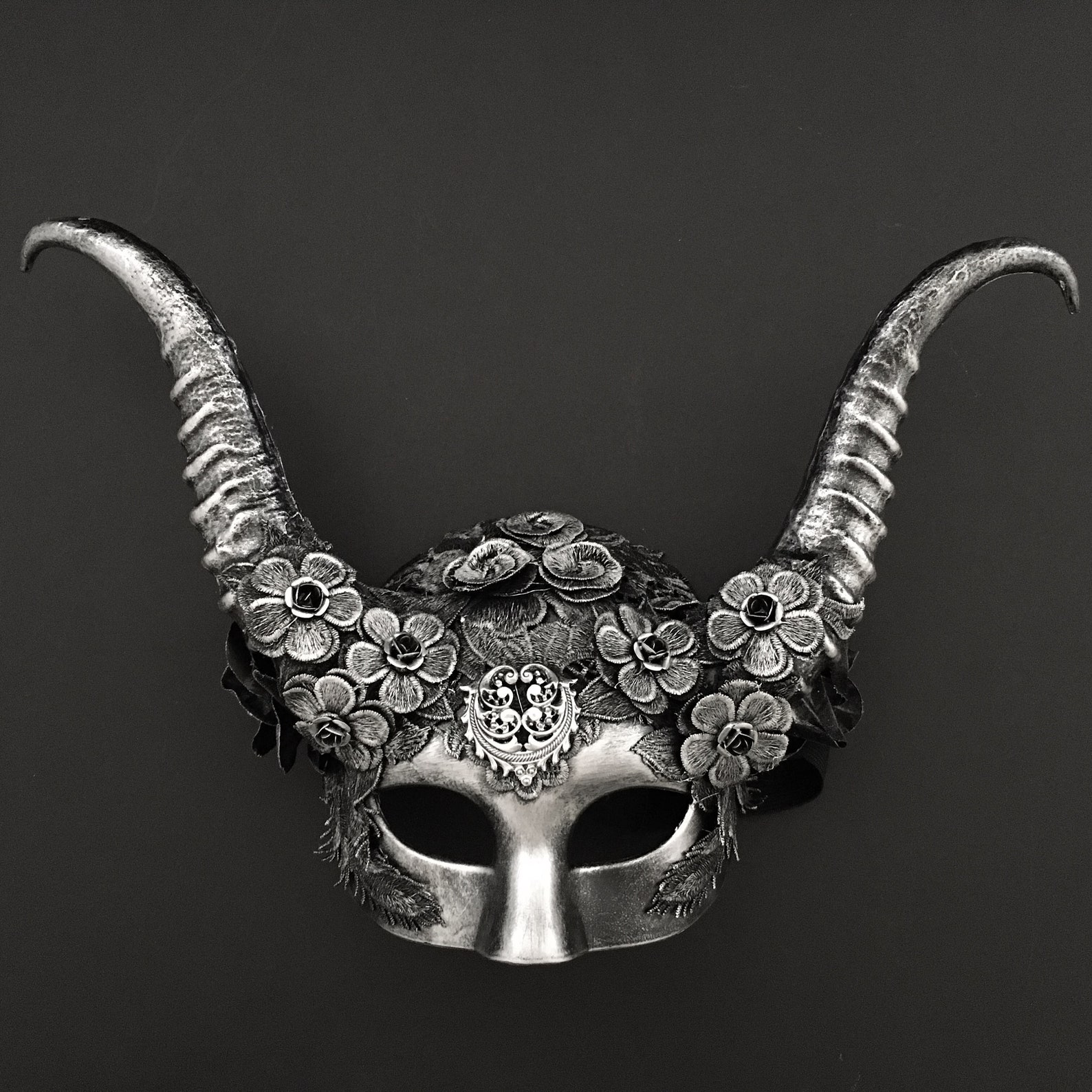 Black Silver Masquerade Mask Animal Horns Mask Halloween Etsy
