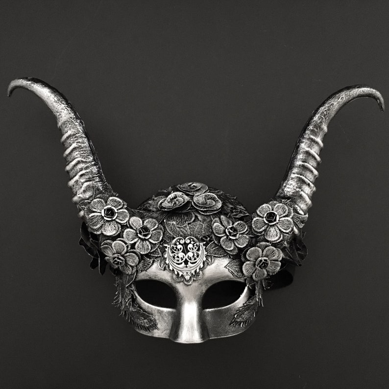 Black Silver Masquerade Mask Animal Horns Mask Halloween Etsy