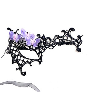 Black Lace Masquerade Mask: Lavender Butterfly Carnival Mask