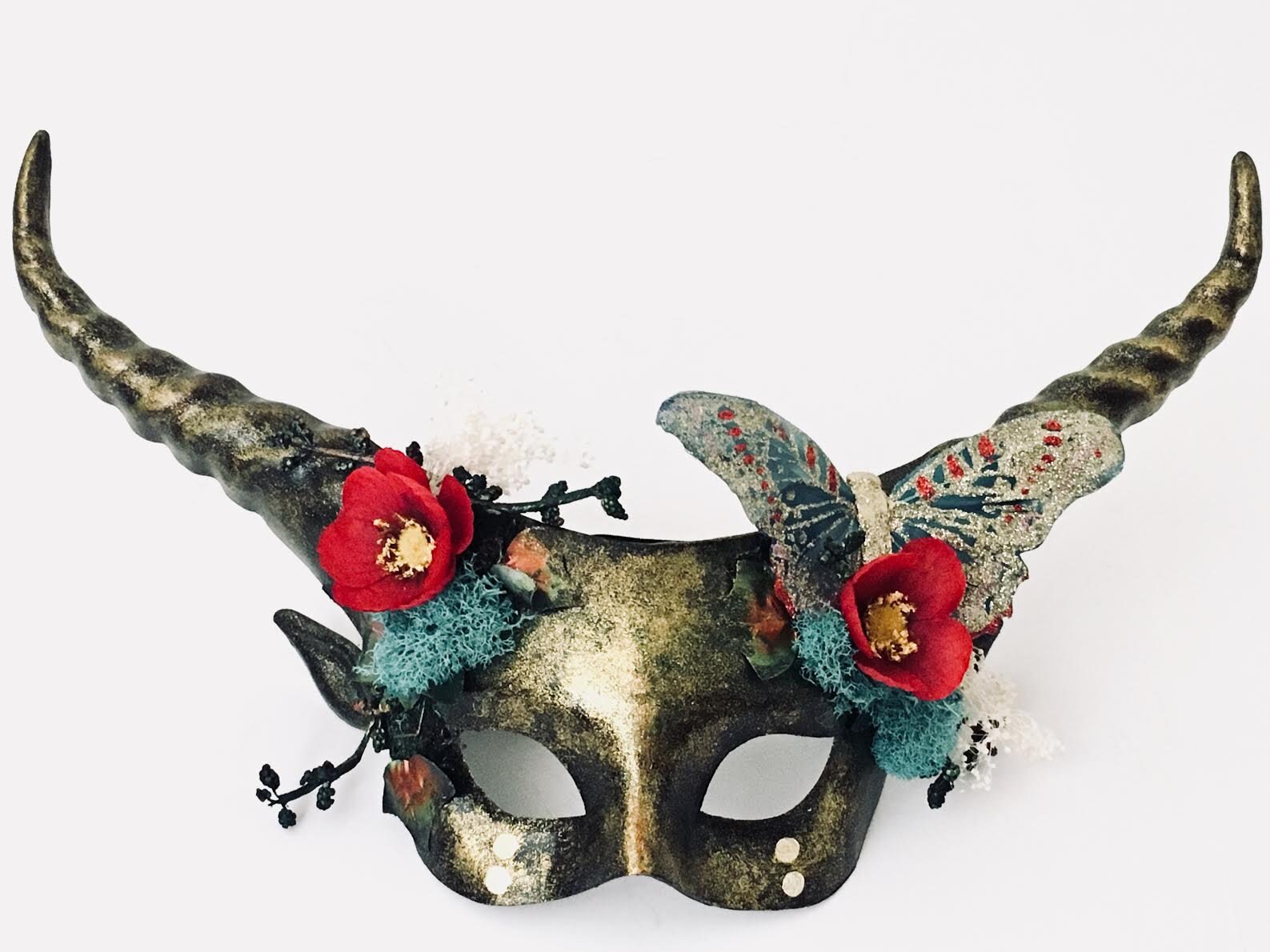 Guardian Of The Forest Masquerade Mask Feathers Antlers Deer Fantasy Accessory