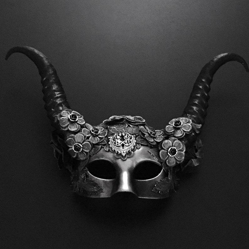 Black Silver Masquerade Mask Animal Horns Mask Halloween Etsy