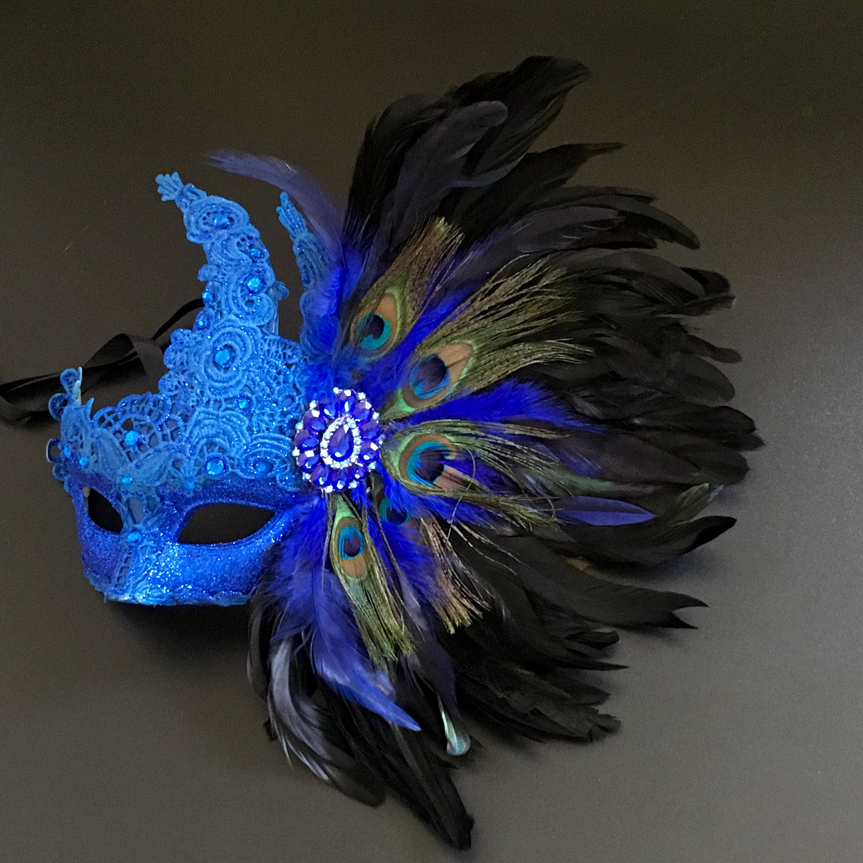 Feather Masquerade Mask Womens Blue Mask With Feathers Blue Etsy