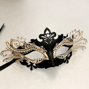 Black & Gold Rhinestone Masquerade Mask: Women's Ball Mask