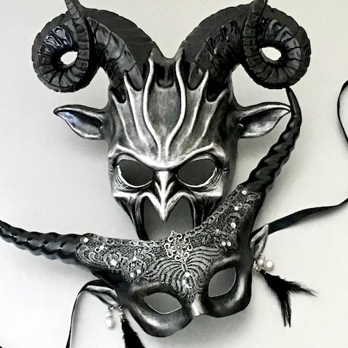 Black Silver Masquerade Mask Animal Mask Horns Mask Party Etsy