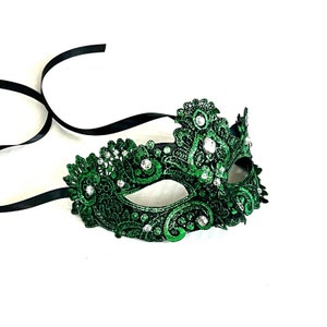 Green Lace Masquerade Mask: Brocade Party Mask