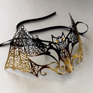 Black & Gold Bat Masquerade Mask - Halloween Party Costume