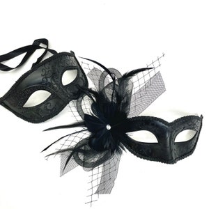 Black Masquerade Mask, Women Feather Mask, Women Mask, Ball Mask, Party Mask, Couple Black Masks, Anniversary Mask, Eye Mask, Men Mask