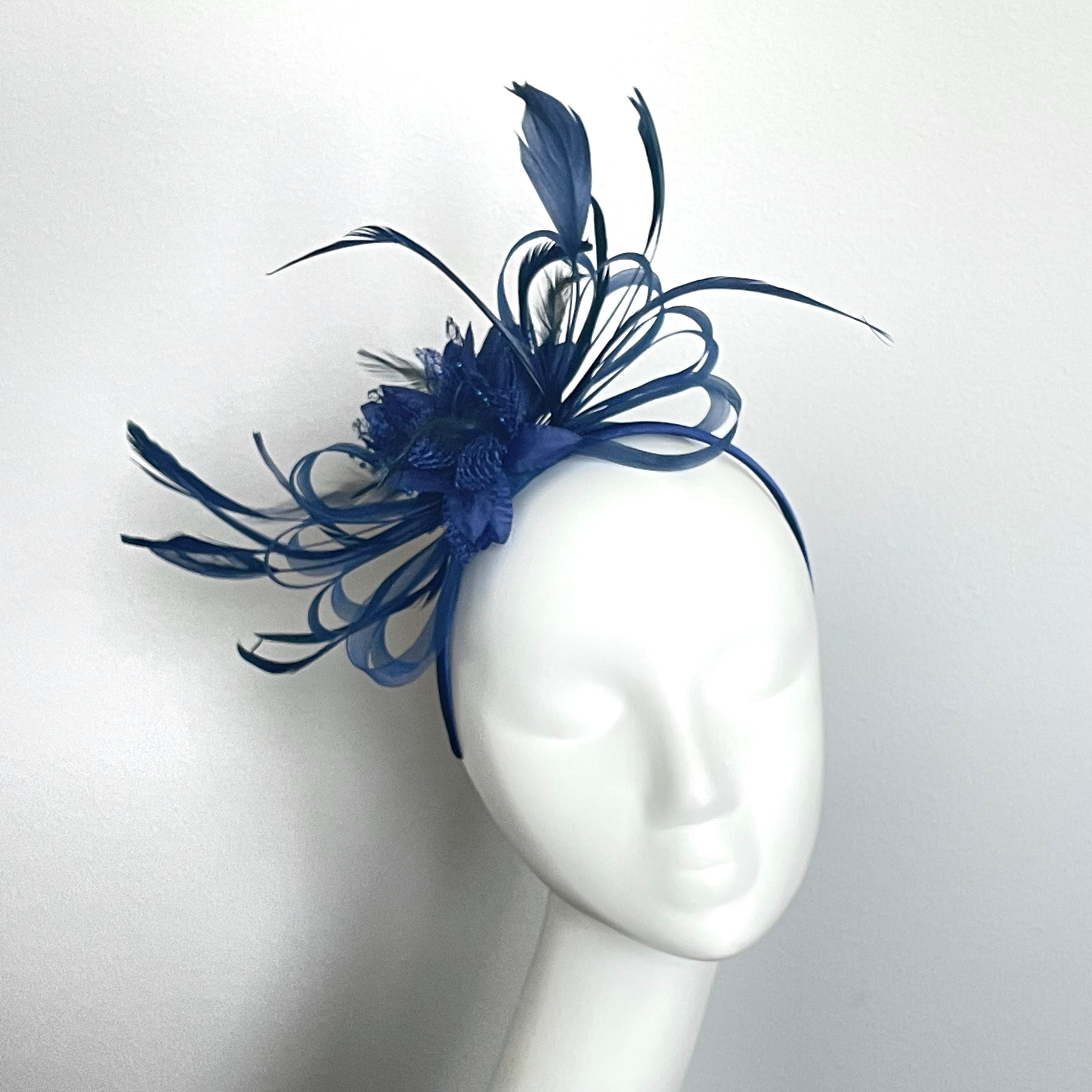 Blue Floral Headband with Feathers Blue Vintage Mixed Flower Crown Hair Garland main image 2