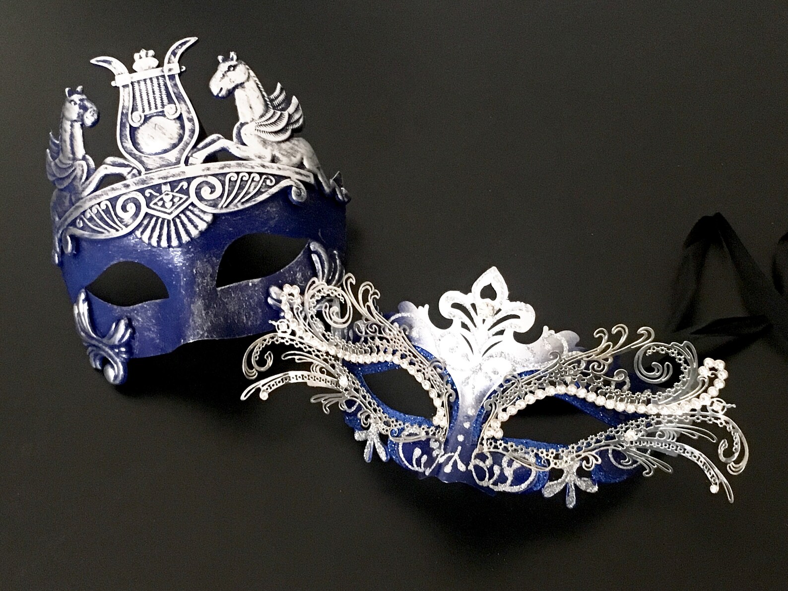 Masque De Mascarade 2 PCS TSHAOUN - Noir Et Argent à Paillettes, Pour Bal Masqué, Halloween, Fête, Taille Unique
