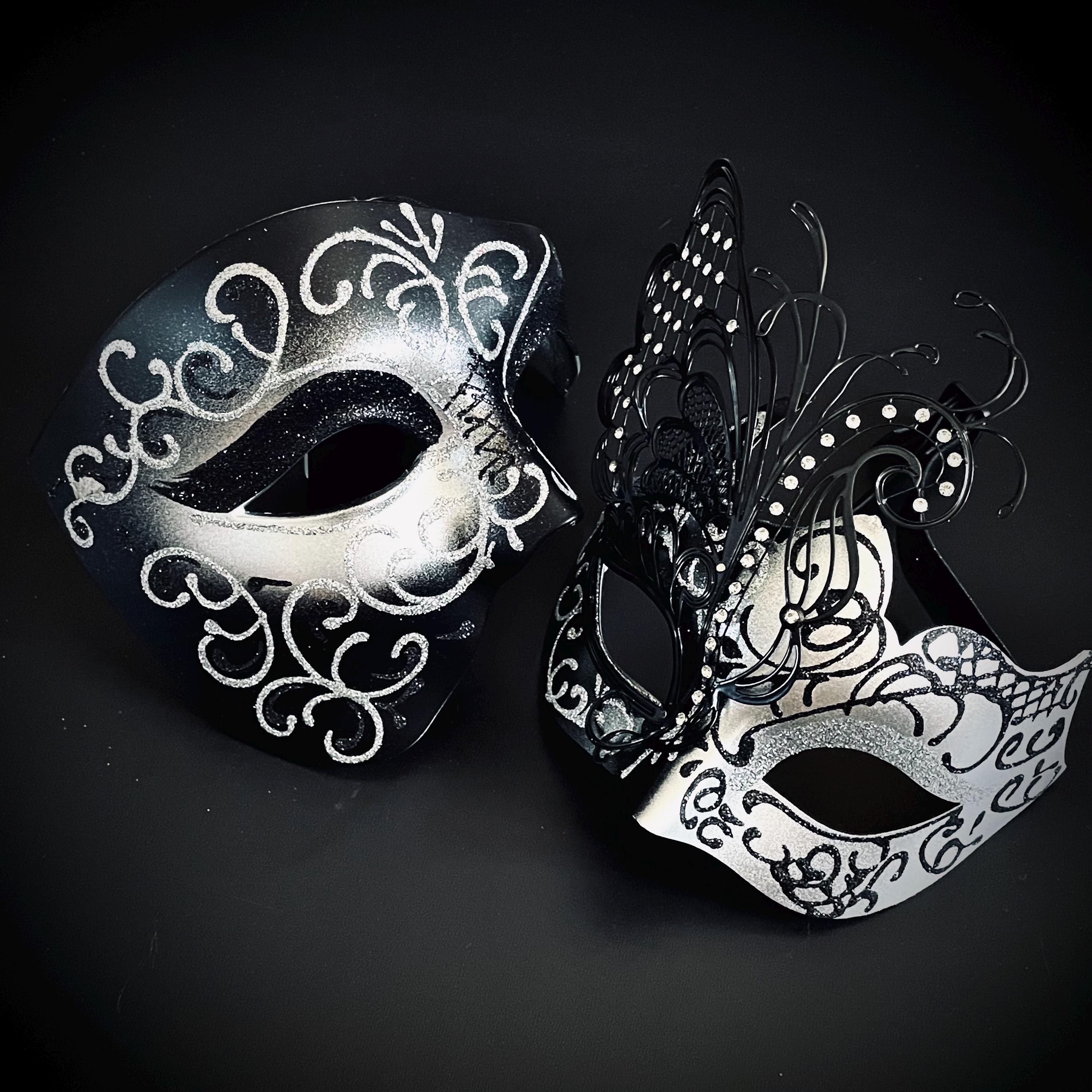 Black Silver Masquerade Mask, Couple Masquerade Mask, Wedding Couple Mask, Mask for Men, Mask for Women, Party Event Mask, Halloween Mask