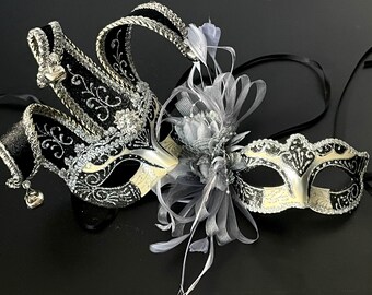 Unisex Black & Silver Accent Jester Masquerade Ball Anniversary Eve Party Mask Unisex Black & Silver Accent Jester Masquerade Ball Anniversary Eve Party Mask