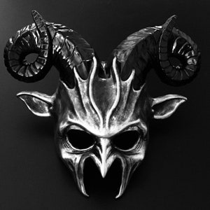 Black Silver Ram Mask, Halloween Mask,Evil Mask, Devil Mask, Animal Mask,Full Face Mask, Horn Mask, Mask for Men, Party Mask, Halloween Mask