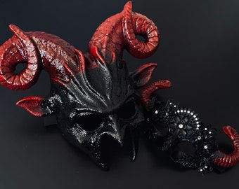 Black Red Masquerade Mask, Women Metal Mask, Women Mask, Halloween Mask, Ball Party Mask, Devil Mask, Animal Mask, Halloween Party Mask