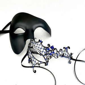 Black Masquerade Mask: Phantom Style, Rhinestone Detail