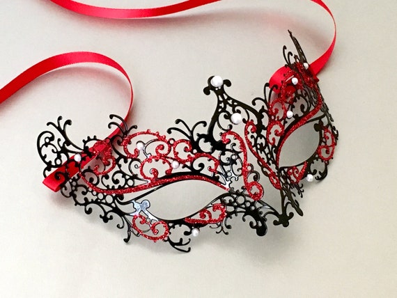 Black Red Masquerade Mask Halloween Women Mask Halloween Etsy