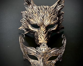 Black Gold Masquerade Mask, Women Metal Mask,Ball Mask, Party Mask, Halloween Mask, Anniversary Mask, Wolf Mask, Mens Mask