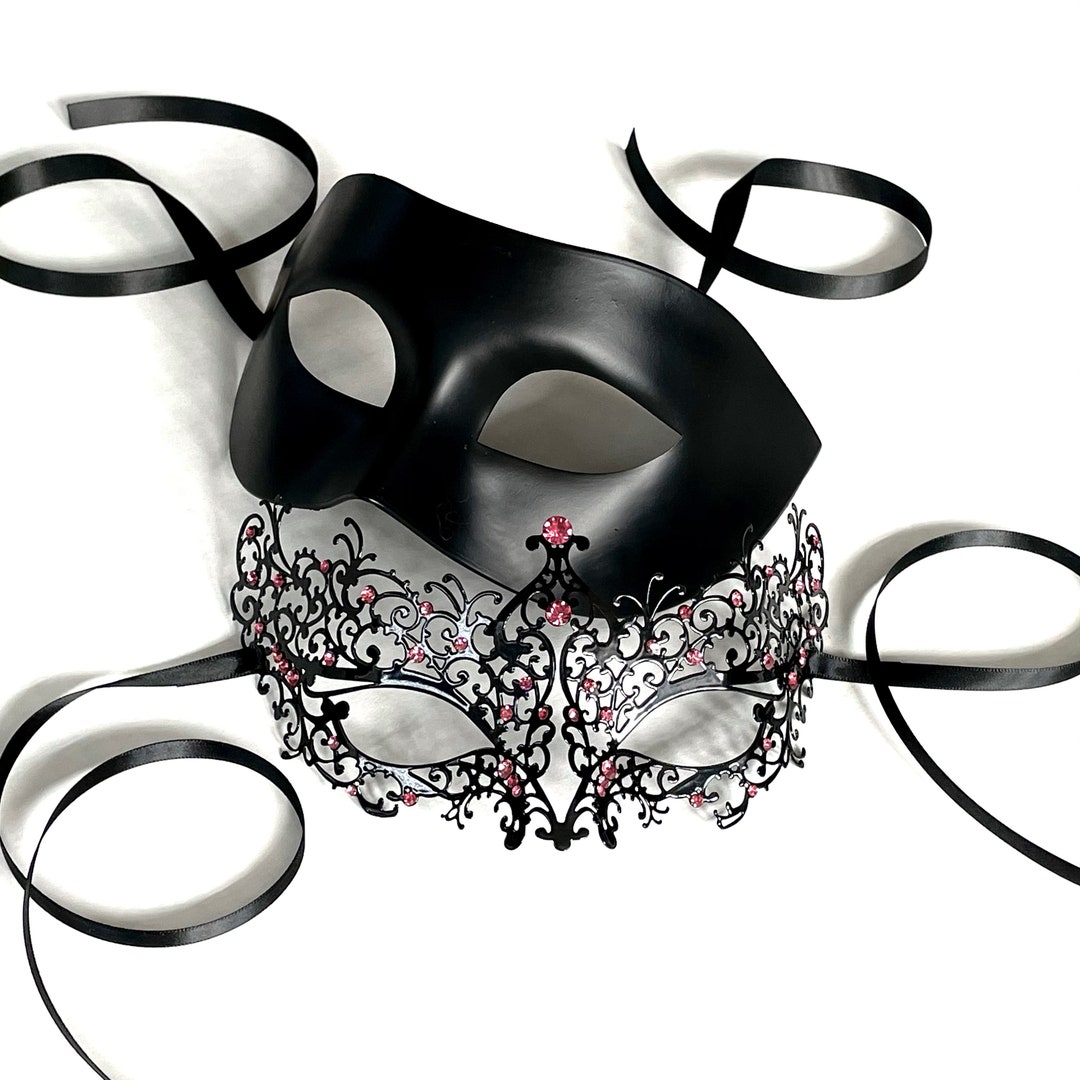 Black Pink Masquerade Maskwomen Maskblack Pink Metal Mask - Etsy