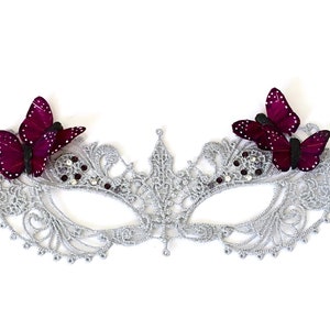 Silver Lace Masquerade Mask: Rhinestone Butterfly Ball Mask