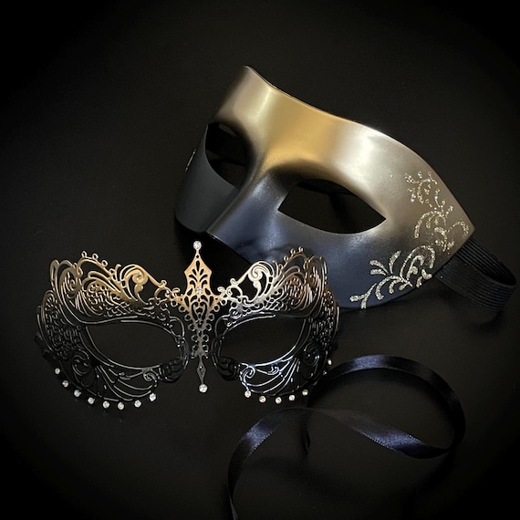 Black & Gold Masquerade Mask Set: Rhinestone Women's Mask - Etsy