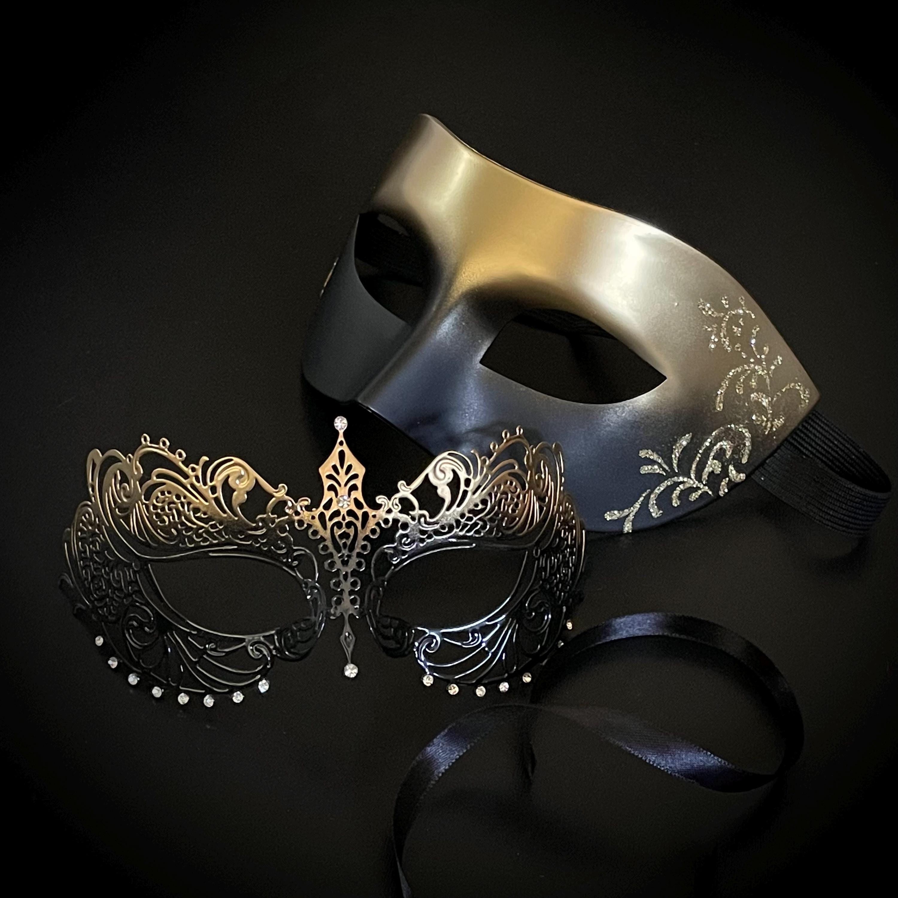 Black & Gold Masquerade Mask Set: Rhinestone Women's Mask - Etsy