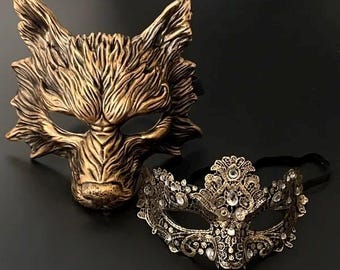Black Gold Silver Lace Masquerade Mask with Gems