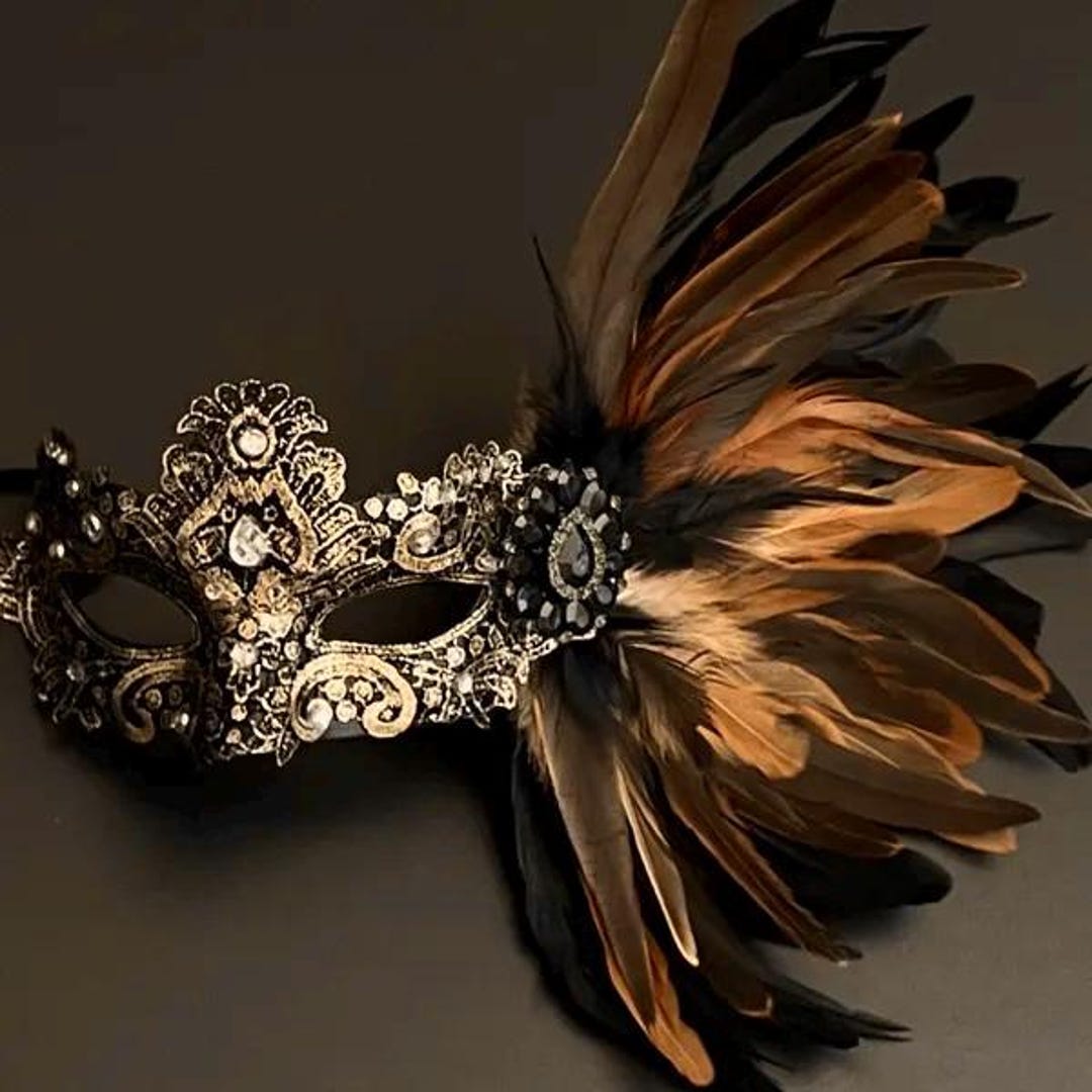 Black and Gold Feather Masquerade Mask - Women's Ball Mask - Etsy